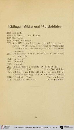 Ridinger-Stiche und Pferdebilder (Nr. 2265-2278)