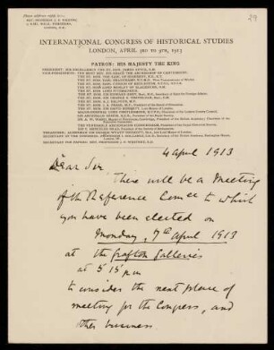29: Brief von James Pounder Whitney an Otto von Gierke, London, 4.4.1913