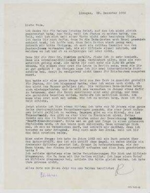 Brief von Raoul Hausmann an Vera Hausmann. Limoges