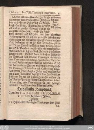 Das fünffte Hauptstück, Von der Historie der Theologiae Theticae bey denen Jüden.