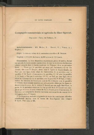 Compagnie commerciale et agricole du Haut Ogooué.