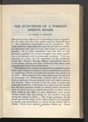 The functions of a foreign mission Board