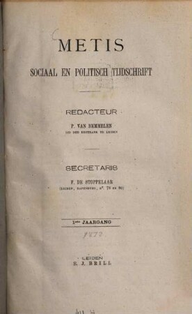 Metis : sociaal en politisch tijdschrift, 1. 1872/73