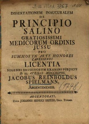 Dissertationem Inauguralem De Principio Salino