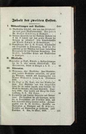 Inhalt des zweiten Heftes