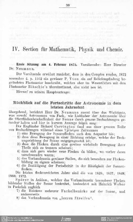 Rückblick aud die Fortschritte der Astronomie in dem letzten Jahrzehnt