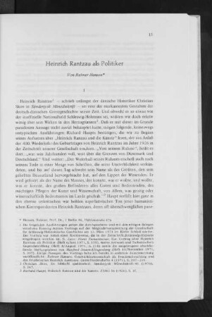 Heinrich Rantzau als Politiker