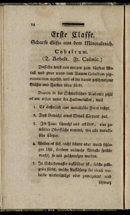 Erste Classe. Scharfe Gifte aus dem Mineralreich.