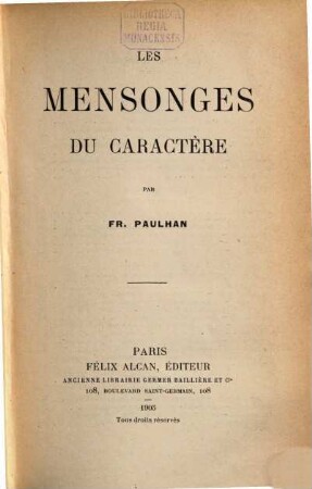 Les Mensonges du caractère