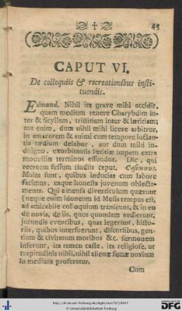 Caput VI. De colloquiis et recreationibus instituendis.