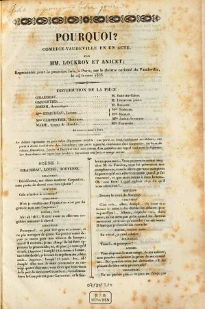 Pourquoi? : comédie-vaudeville en un acte