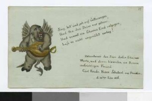 Stammbuchblatt von C. F. H. Schubert mit Illustration, Gedicht und Gruß