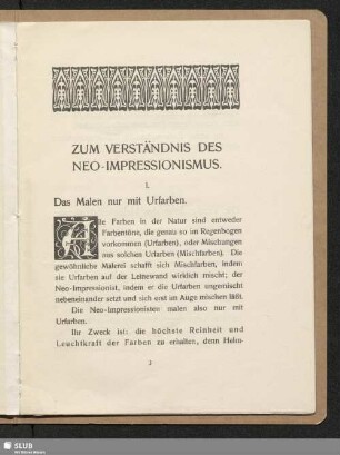 Zum Verständnis des Neo-Impressionismus
