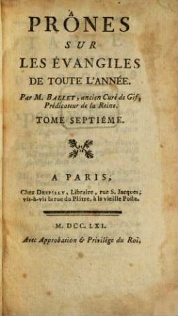 Prônes sur les Evangiles de toute l'année, 7