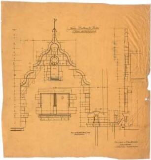 Billing, Hermann; Baden-Baden, Vicentistr. 14; Haus Beuttenmüller senior - Giebel der Vorderfassade (Ansicht; Schnitt)
