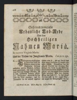 458-495, Sechsundzwanzigste Erbauliche Lob-Rede von dem Hochheiligen Nahmen Mariae - Siebenundzwanzigste Erbauliche Lob-Rede von den Heiligen Wundmahlen Francisci