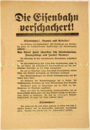 Antikapitalistischer programmatischer Aufruf der Kommunisten und Eisenbahnerverbände zu Massendemonstrationen gegen das Eisenbahngesetz