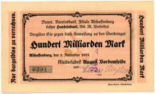 Geldschein / Notgeld, 100 Milliarden Mark, 2.11.1923