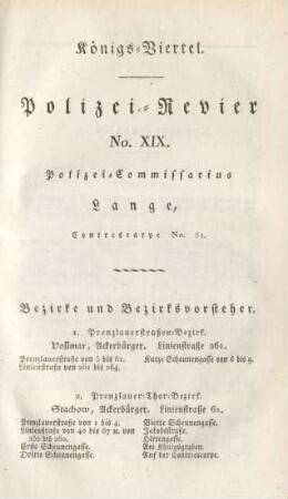 Königs-Viertel.Polizei-Revier No.XIX