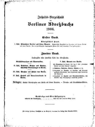 Inhalts= Verzeichniß des Berliner Adreßbuchs 1906