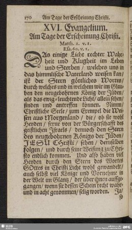 XVI. Evangelium. Am Tage der Erscheinung Christi