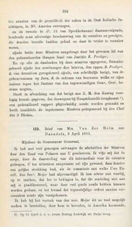 119. Brief van Min. Van der Heim aan Daendels, 9 April 1810