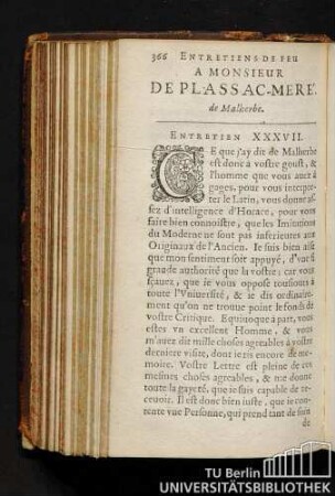 Entretiens De Feu A Monsieur De Plassac-Meré. de Malherbe. Entretien XXXVII.