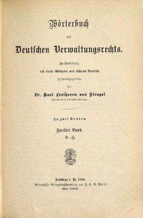 Wörterbuch des deutschen Verwaltungsrechts, 2. L - Z