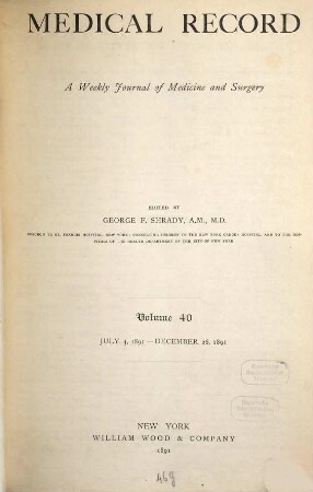 Medical record : a monthly journal of medicine and surgery. 40. 1891