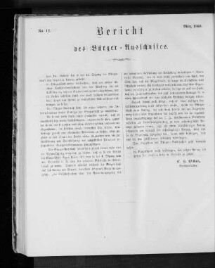 Nr. 12 Bericht des Bürgerausschusses März 1860