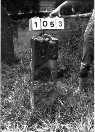 Grabstein 1053 (Index: 100099037) Maße HxBxT: 92x22x22 cm Symbolik: Rosenzweig: Grabstein 1053