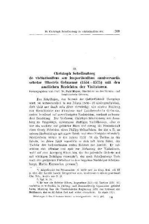 Christoph Schellenberg de visitationibus sen inspectionibus anniversariis scholae illustris Grimanae (1554 - 1575) mit den amtlichen Berichten der Visitatoren