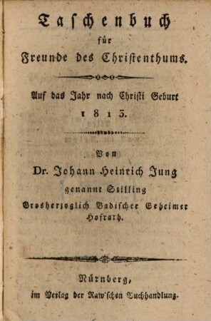 Taschenbuch für Freunde des Christenthums. 1813, 1813