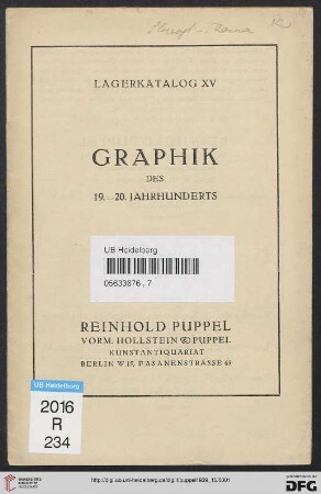 Nr. 15: Lagerkatalog: Graphik des 19.-20. Jahrhunderts