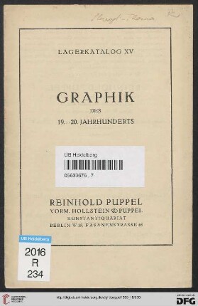 Nr. 15: Lagerkatalog: Graphik des 19.-20. Jahrhunderts