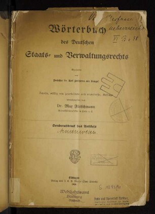 Wörterbuch des Deutschen Staats- und Verwaltungsrechts : Sonderabdruck des Artikels Armenwesen