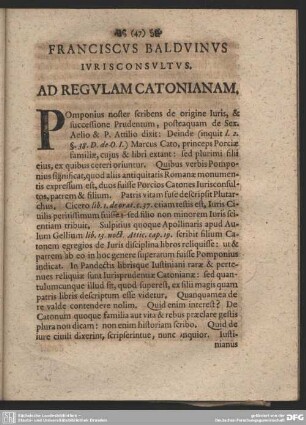 Franciscus Balduinus Iurisconsultus, Ad Regulam Catonianam