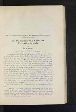 Zur Pathogenese und Klinik der Phylephlebitis acuta.