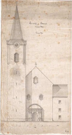 Voit, August von; Bernried (Bayern); Pfarrkirche - Westseite (Aufriss)