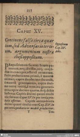 Caput XV. Continens falsa circa quartum, sed Adversario tertium, argumentum nostrae thesi oppositum