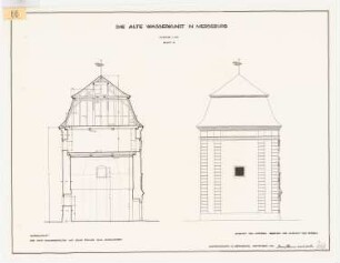 Die alte Wasserkunst, Merseburg: Nordansicht, Querschnitt 1:50