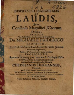 Disputatio Inauguralis De Laudis
