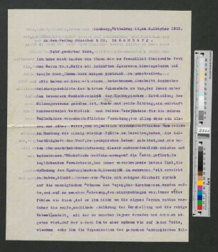 Brief an den Verlag Broschek & Co.
