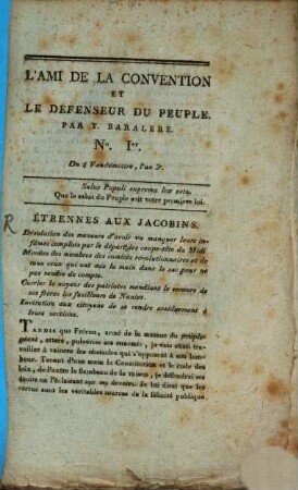 L' ami de la convention et le défenseur du peuple. 1/13. [1794] = Jg. 3