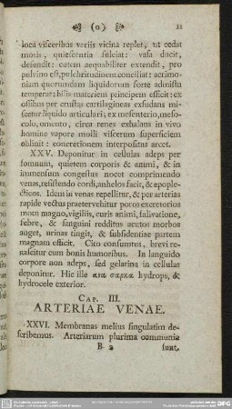 Cap. III. Arteriae Venae
