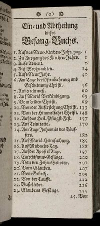 Ein- und Abtheilung dieses Gesang-Buchs.