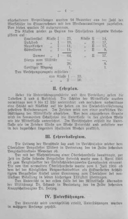 III. Lehrerkollegium