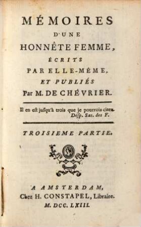 Mémoires D'Une Honnête Femme, 3