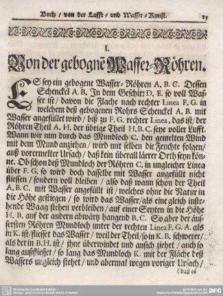 I. Von der gebognen Wasser-Röhren.