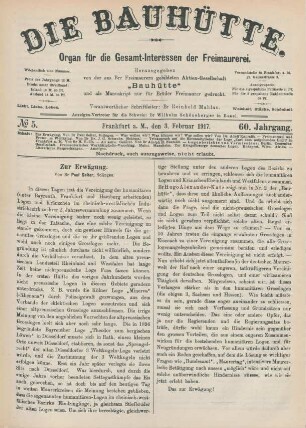 No. 5. Frankfurt a.M., den 3. Februar 1917. 60. Jahrgang.